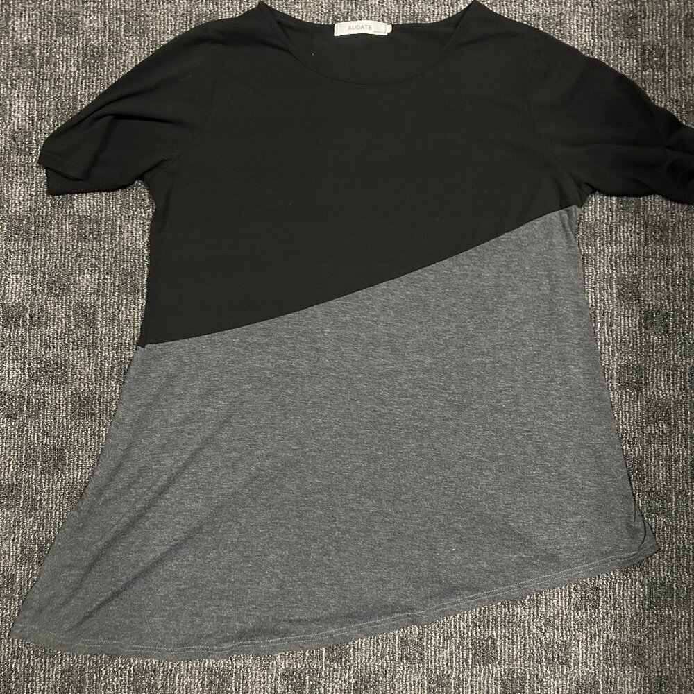 Audate black/grey asymmetrical tunic top XL